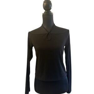 Black Long-Sleeve Keyhole Ribbed Top Aqua Bloomingdale's